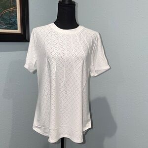 White Eyelet Short Sleeve Womens Top size large